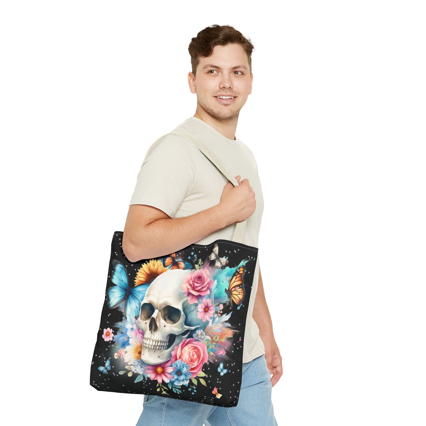 Watercolor Skull and Butterflies - Tote Bag (AOP)