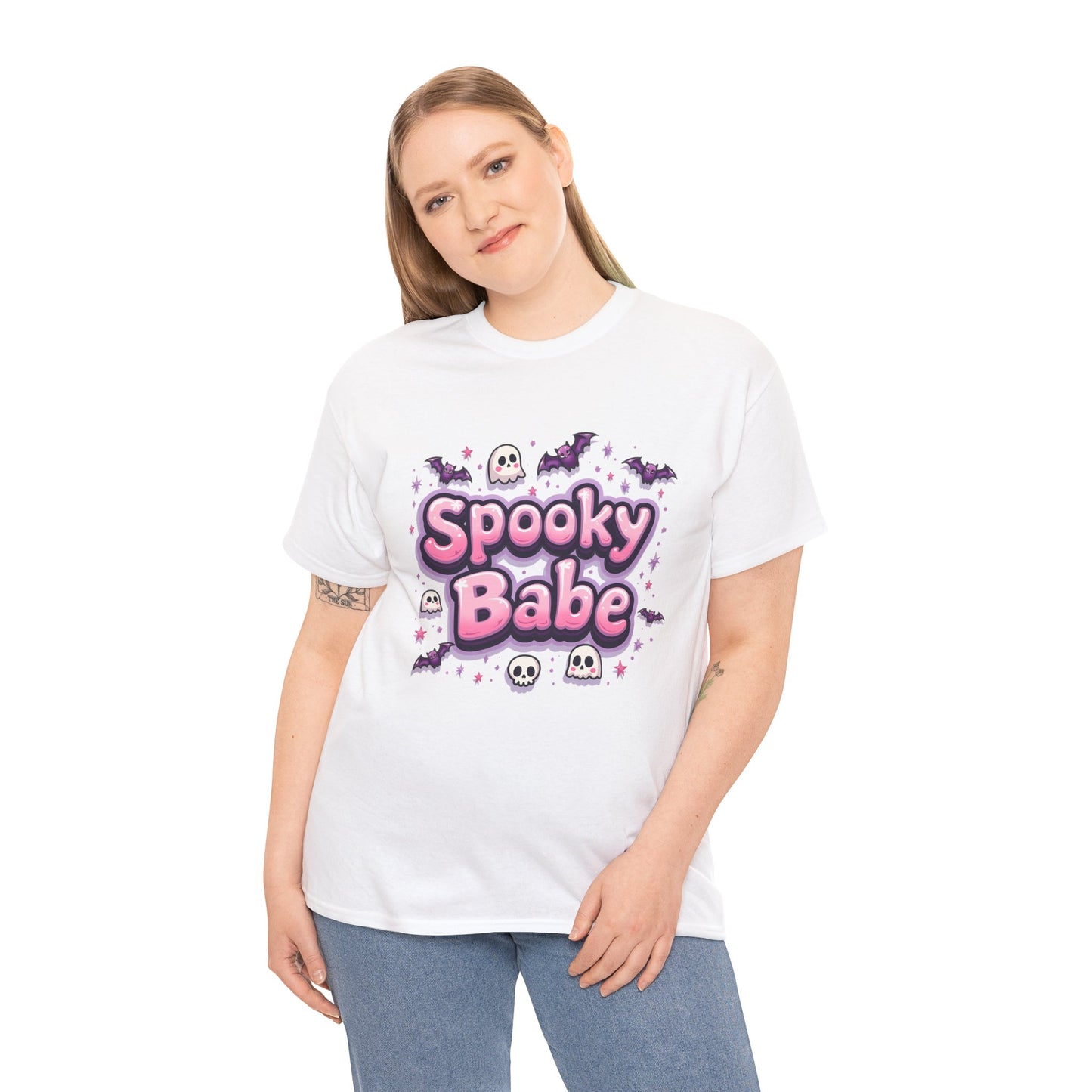 Spooky Babe Bats and Ghosts Design - Unisex Heavy Cotton Tee