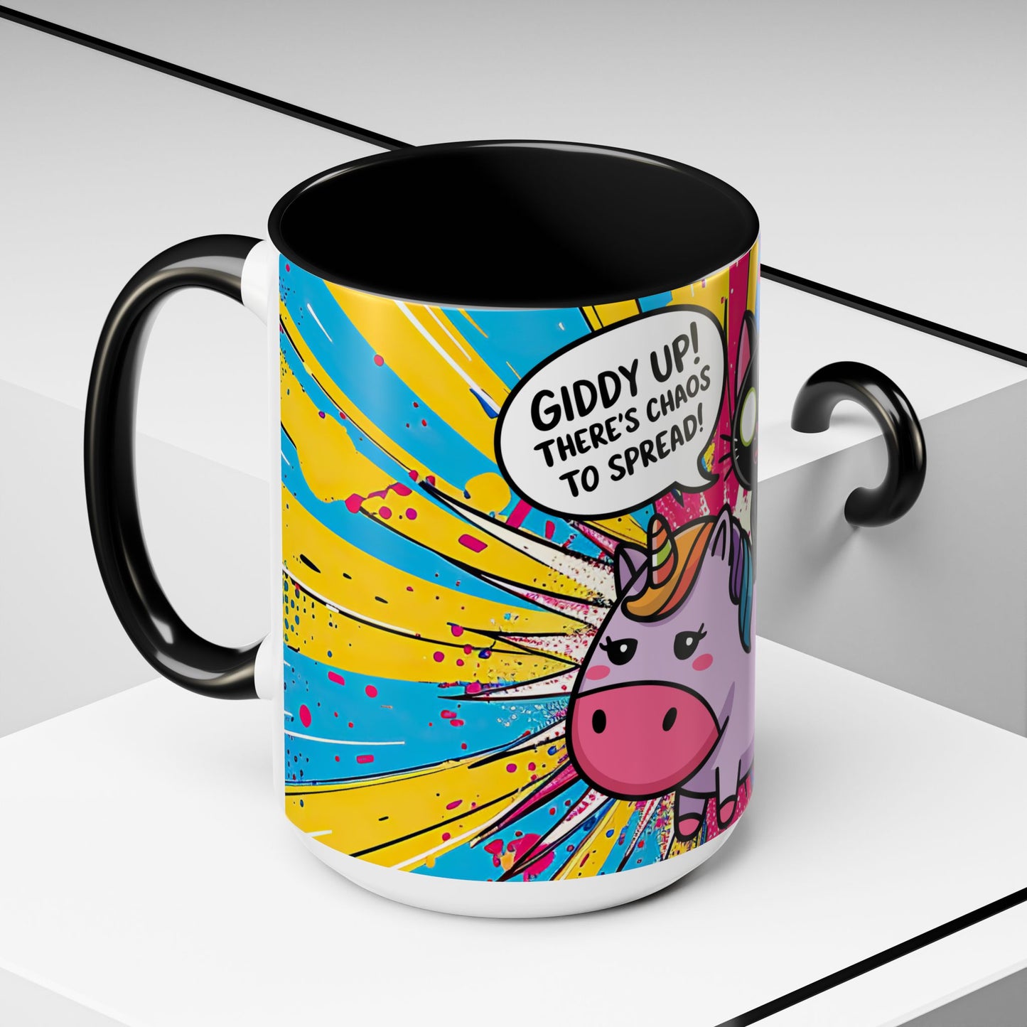 Giddy Up There's Chaos To Spread, Unicorn Cat Design - (11oz or 15oz) Coffee Mug