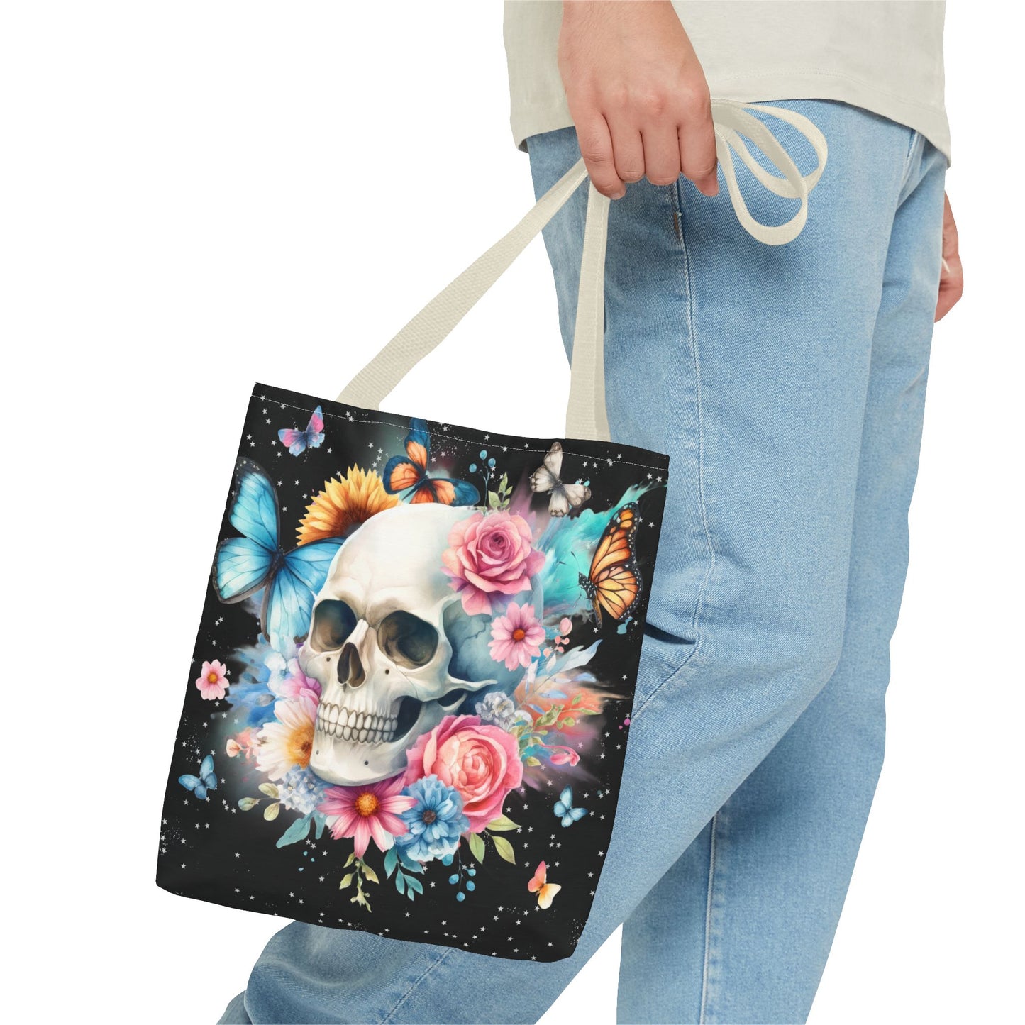 Watercolor Skull and Butterflies - Tote Bag (AOP)