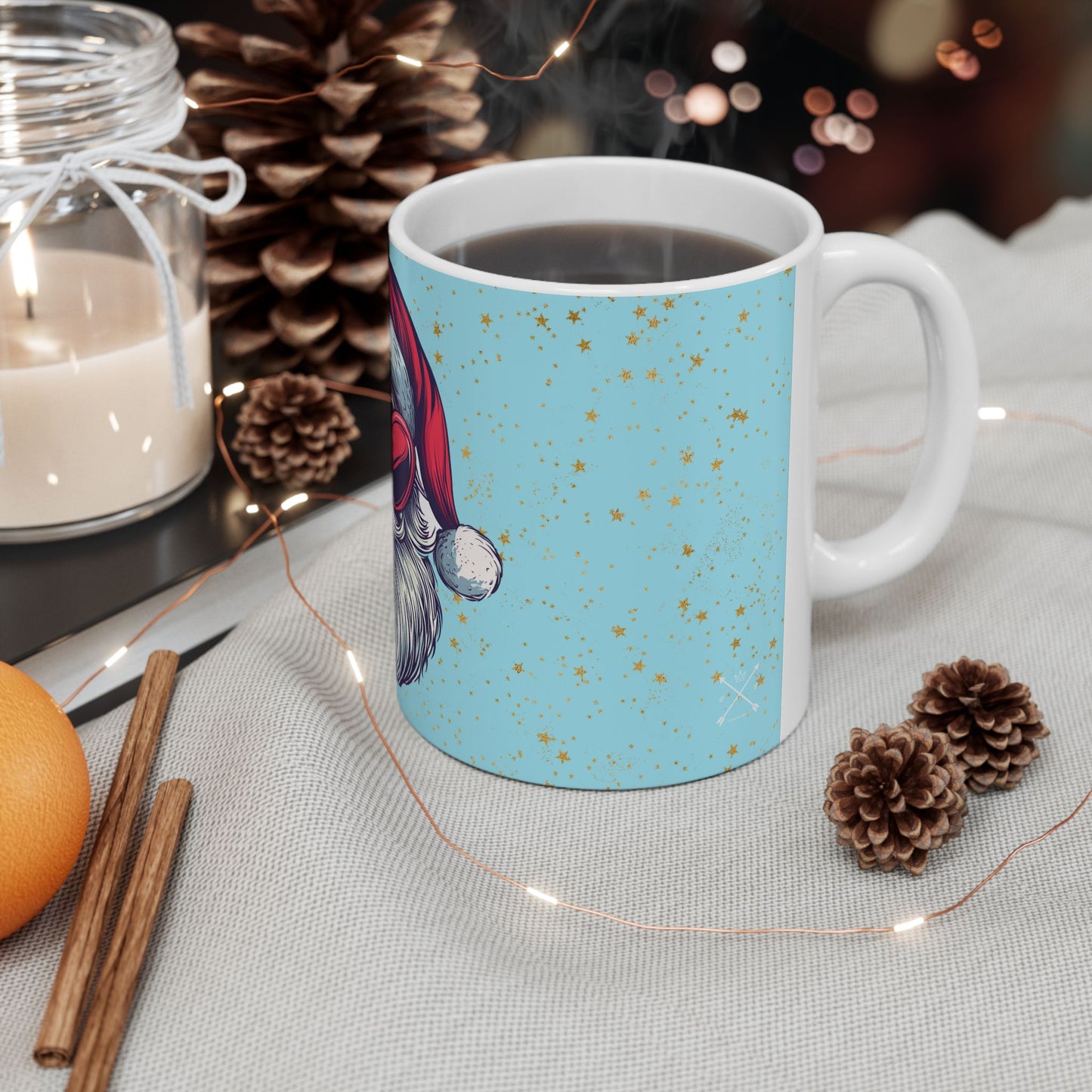 Retro Bubblegum Santa (light blue) - Ceramic Mug, (11oz, 15oz)