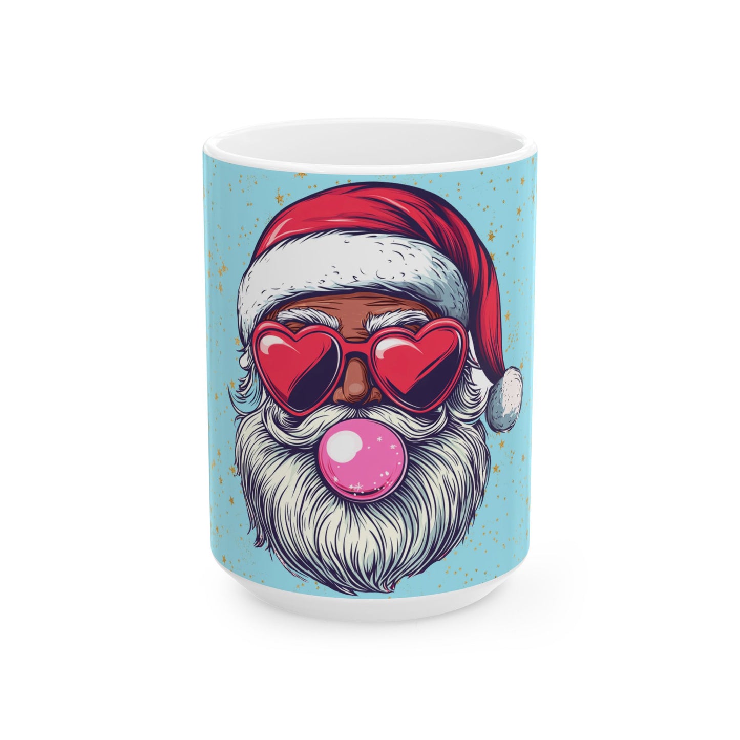 Retro Bubblegum Black Santa (light blue) - Ceramic Mug, (11oz, 15oz)