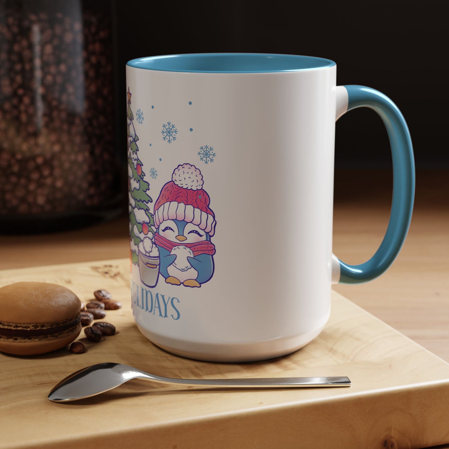 Happy Holidays (snowman and penguin) - Accent Coffee Mug (11, 15oz)