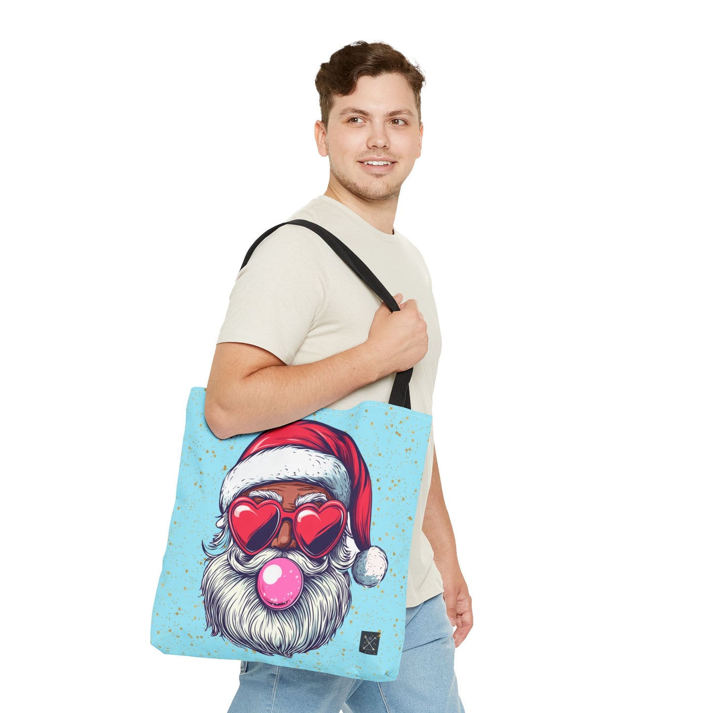 Retro Bubblegum Black Santa (light blue) - Tote Bag (AOP)