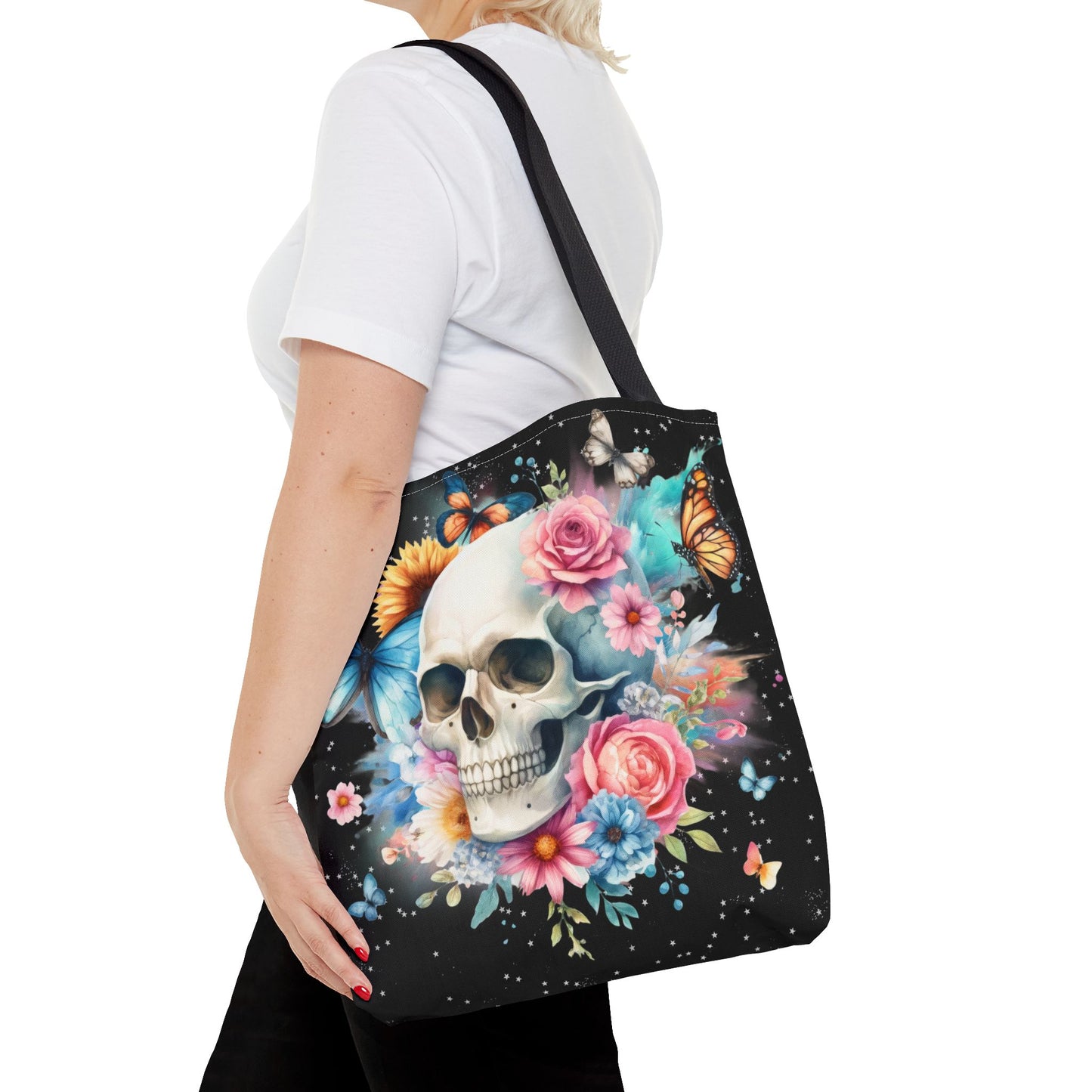 Watercolor Skull and Butterflies - Tote Bag (AOP)