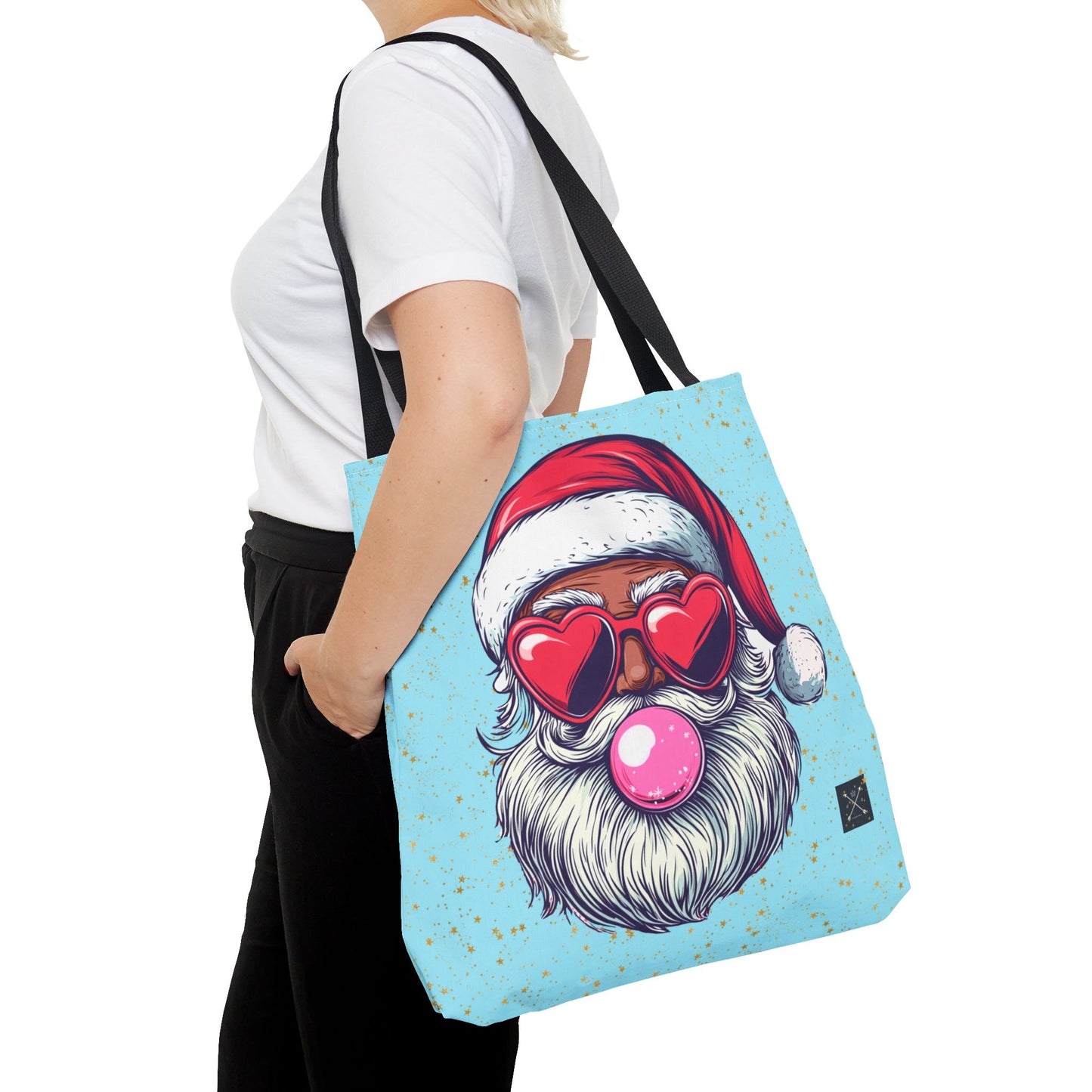 Retro Bubblegum Black Santa (light blue) - Tote Bag (AOP)