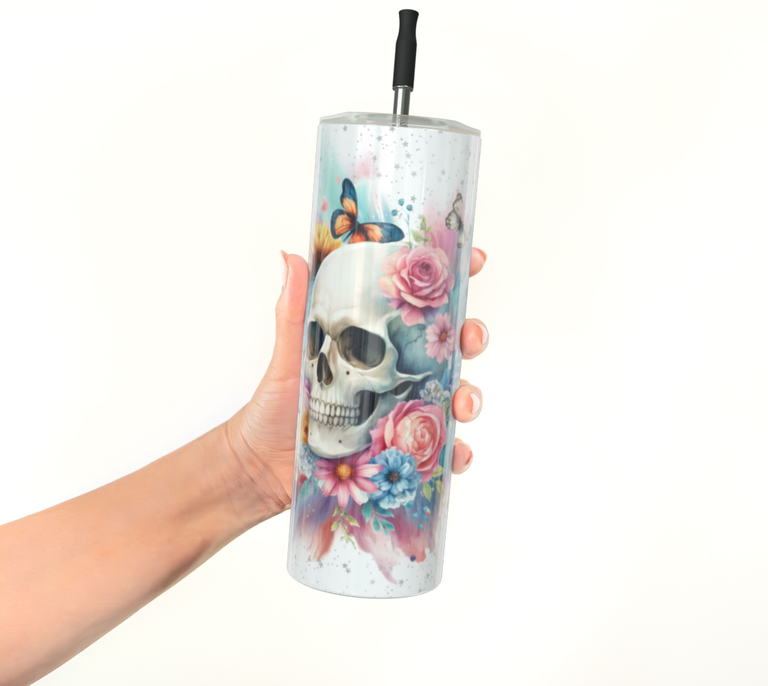 Watercolor Skull and Butterflies(white)- 20oz Tumbler