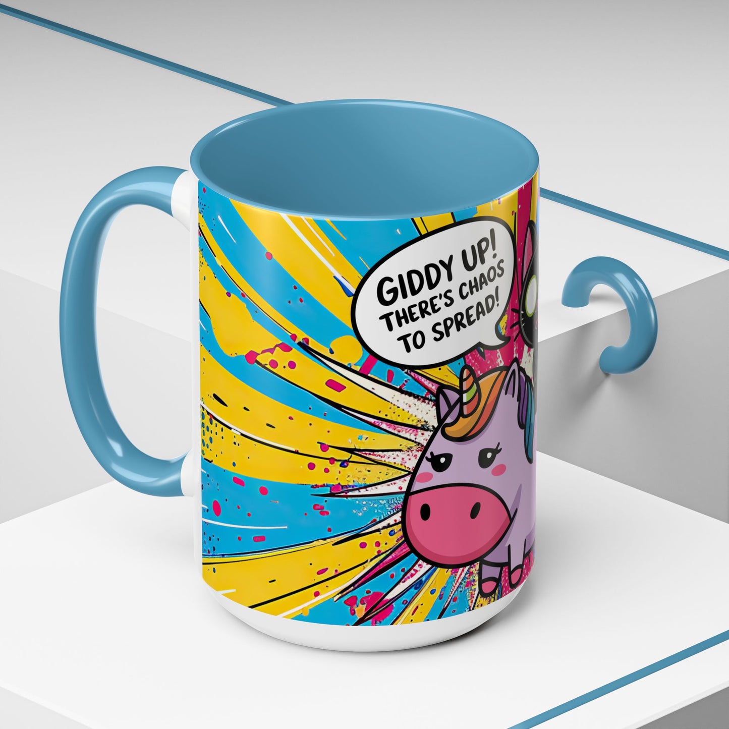 Giddy Up There's Chaos To Spread, Unicorn Cat Design - (11oz or 15oz) Coffee Mug