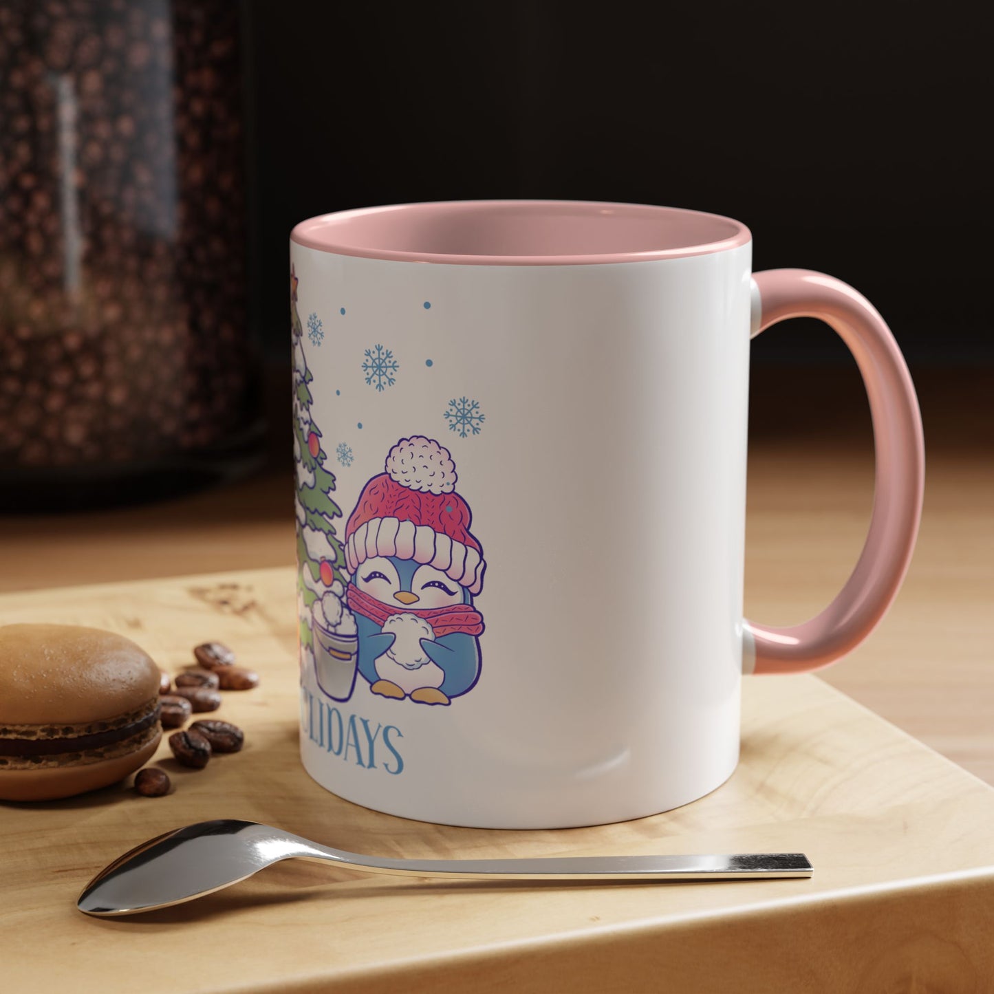 Happy Holidays (snowman and penguin) - Accent Coffee Mug (11, 15oz)