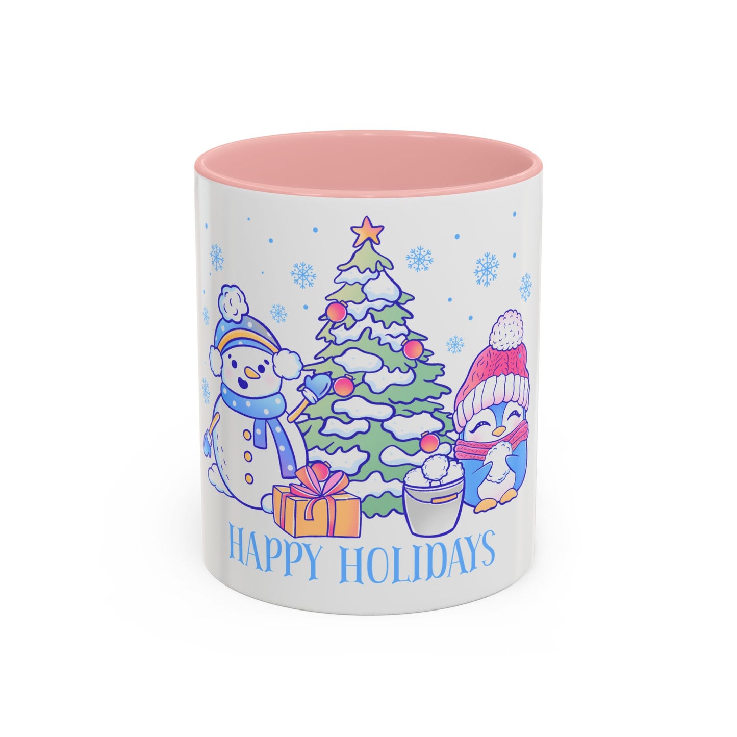 Happy Holidays (snowman and penguin) - Accent Coffee Mug (11, 15oz)