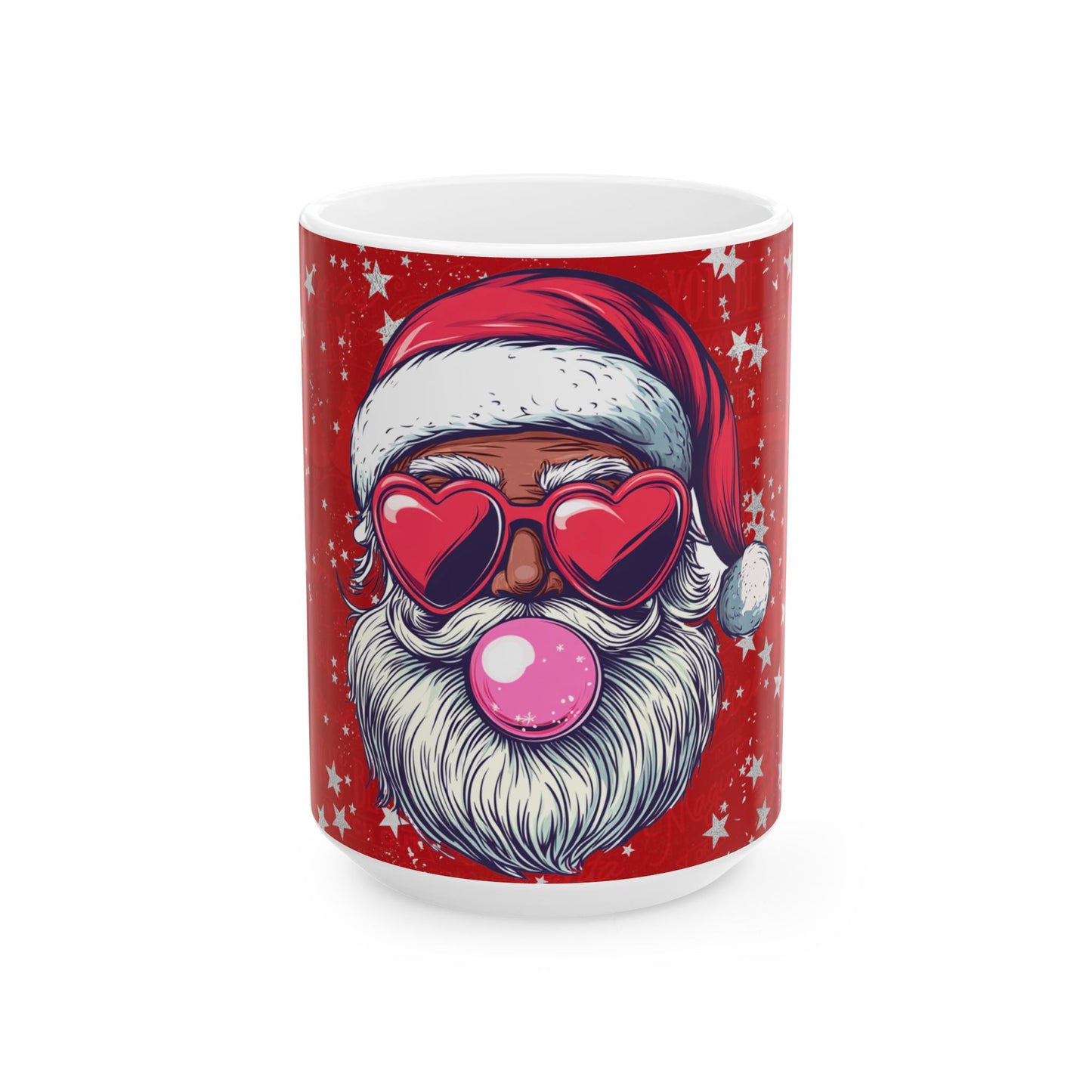 Retro Bubblegum Santa (black) - Ceramic Mug, (11oz, 15oz)