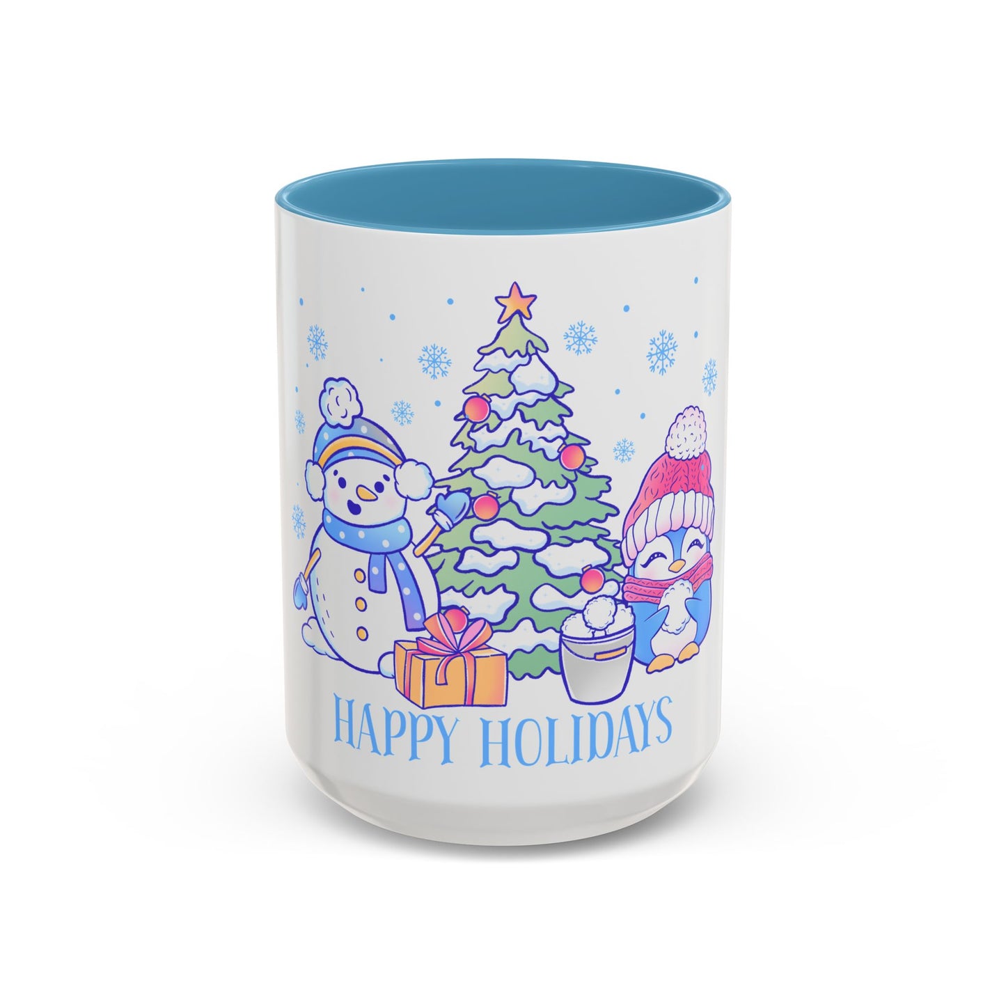 Happy Holidays (snowman and penguin) - Accent Coffee Mug (11, 15oz)