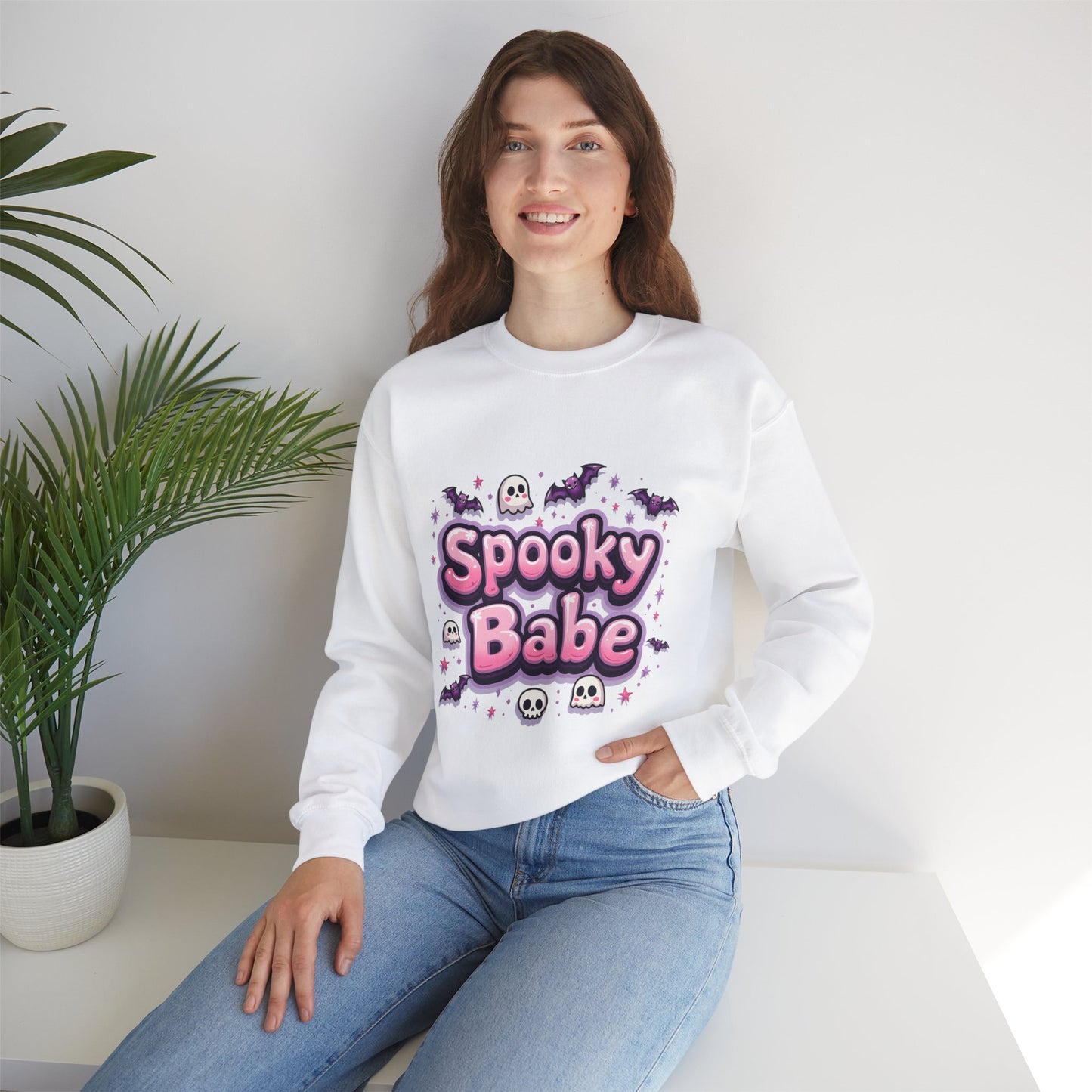 Spooky Babe Bats and Ghosts Design - Unisex Heavy Blend Sweatshirt