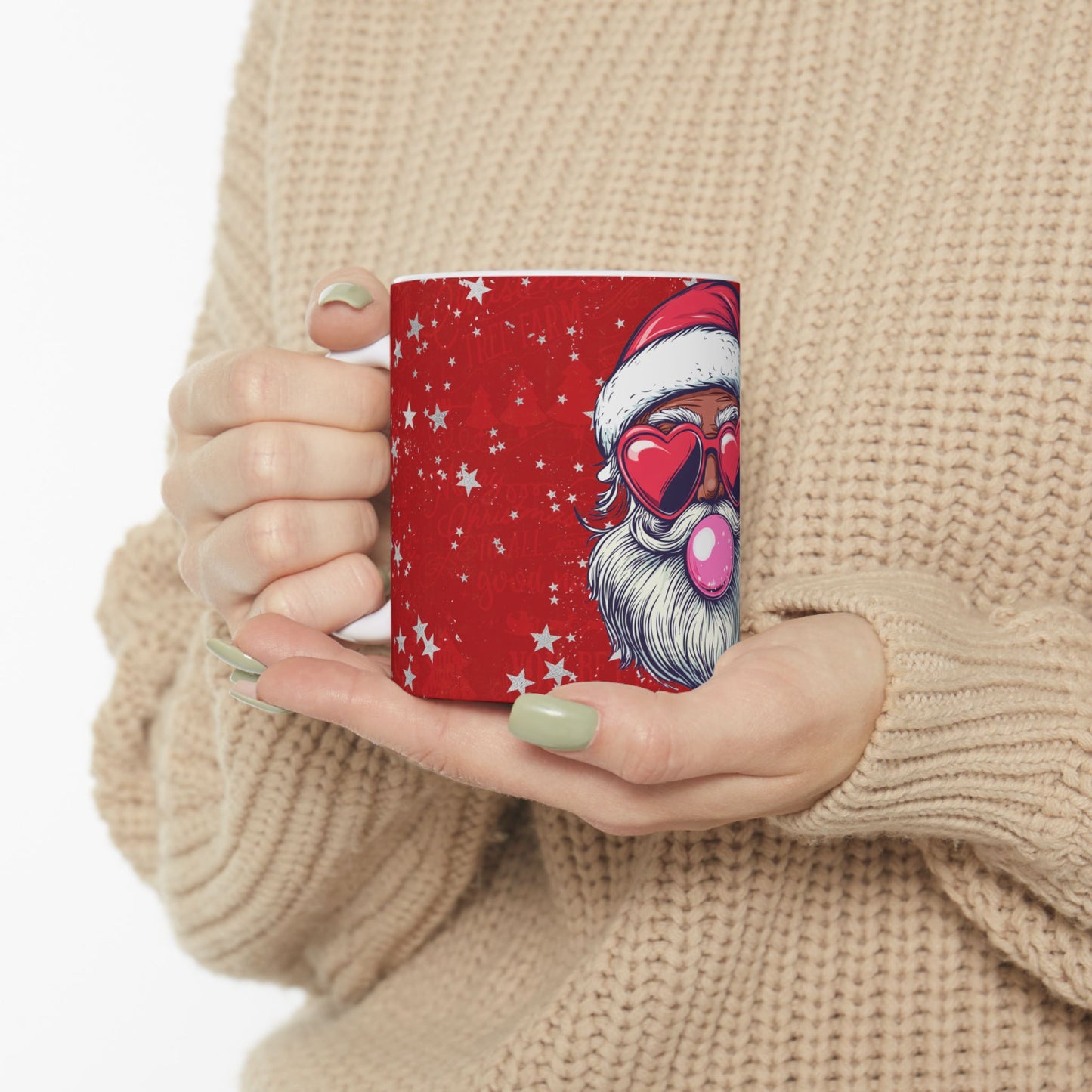 Retro Bubblegum Santa (black) - Ceramic Mug, (11oz, 15oz)