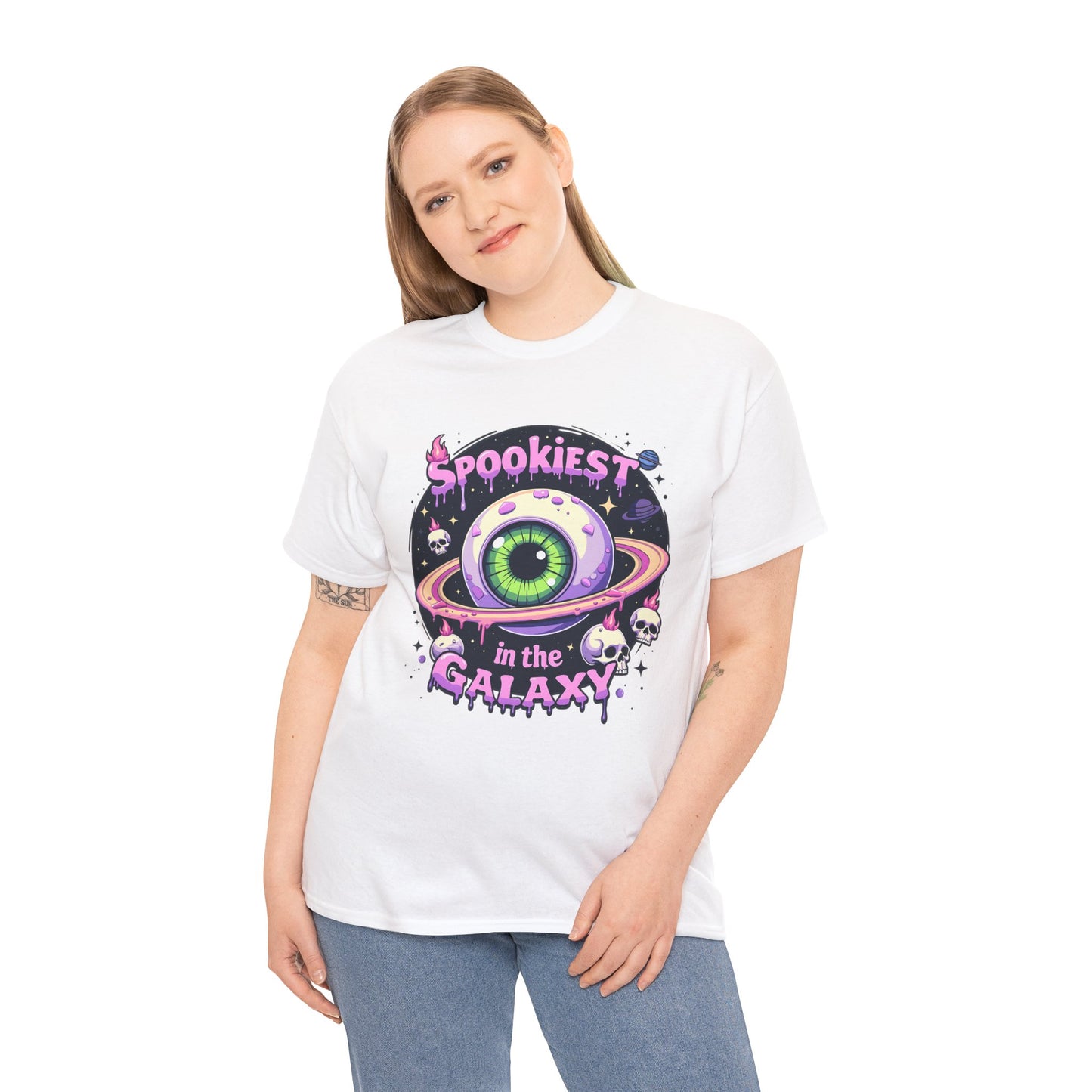 Spookiest in the Galaxy, Eyeball Planet and Skulls Design - Unisex T-shirt