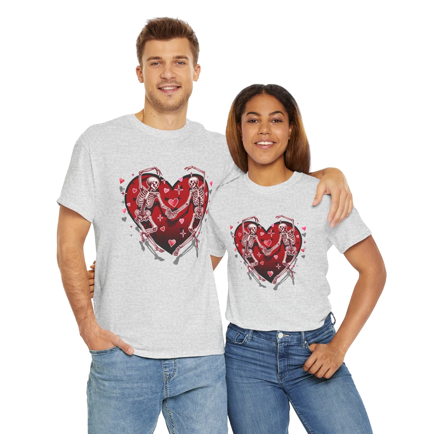 Skeleton Lovers Heart Graphic - Unisex Heavy Cotton T-shirt