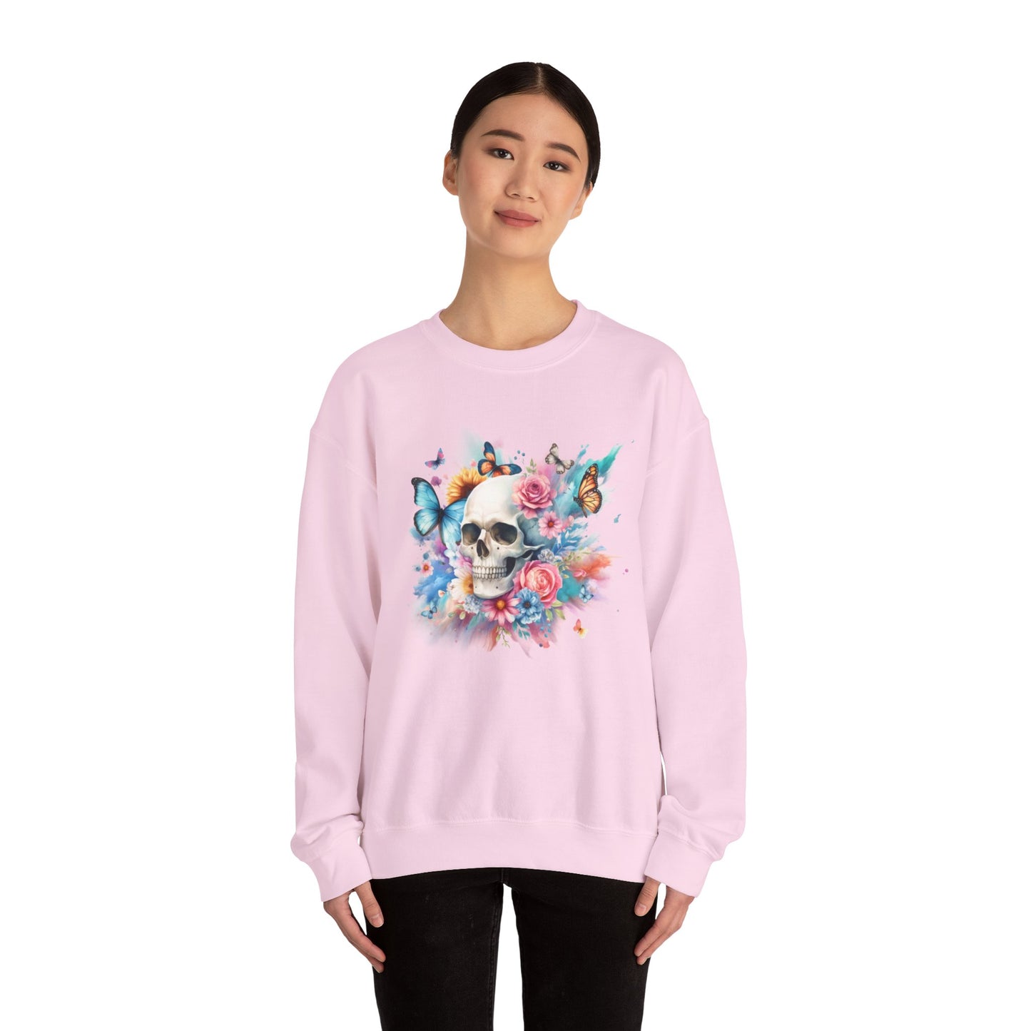 Watercolor Skull and Butterflies - Unisex Heavy Blend™ Crewneck Sweatshirt