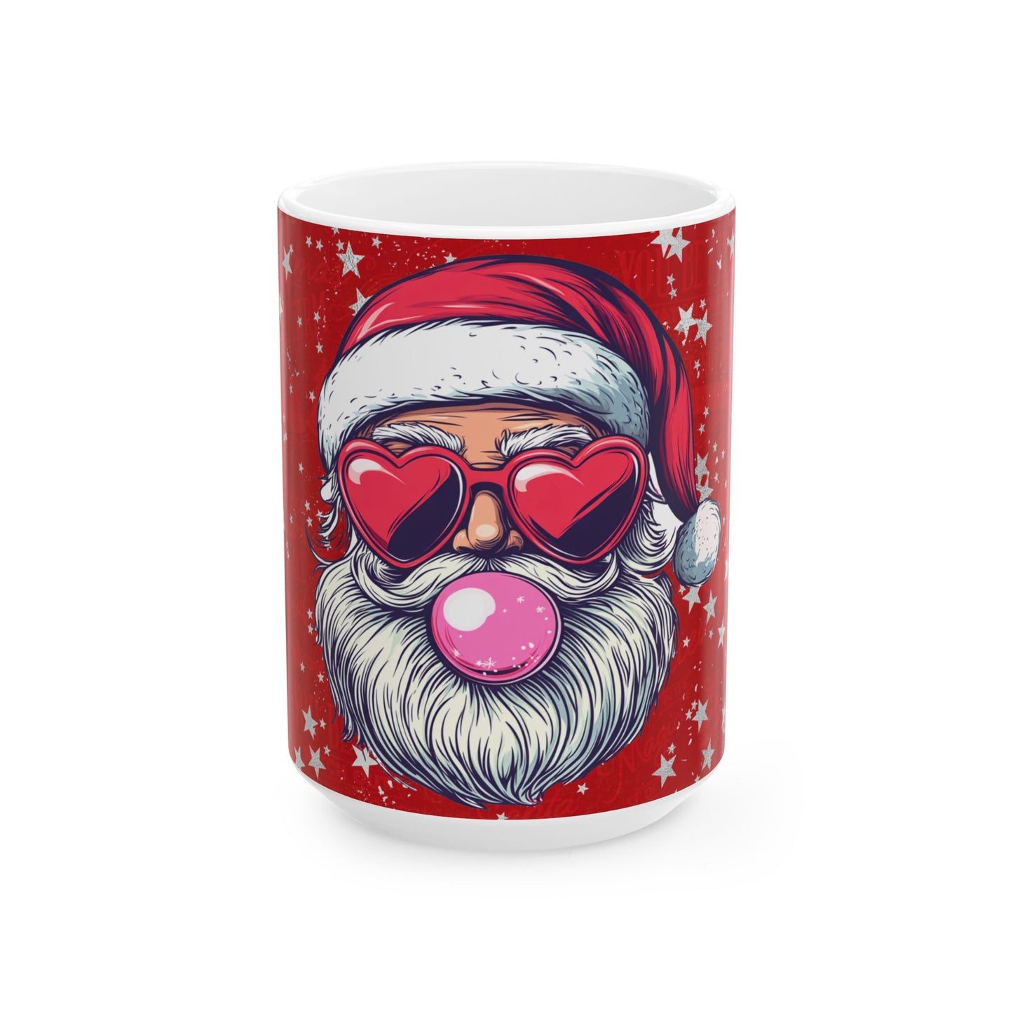 Retro Bubblegum Santa(white) - Ceramic Mug, (11oz, 15oz)