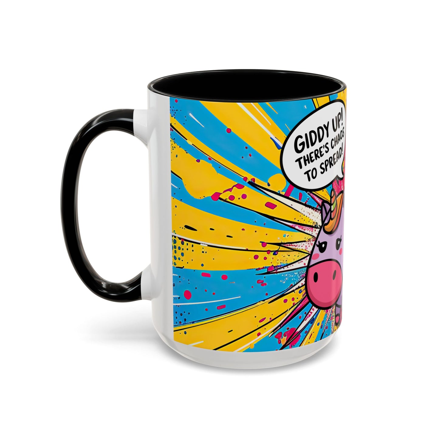 Giddy Up There's Chaos To Spread, Unicorn Cat Design - (11oz or 15oz) Coffee Mug