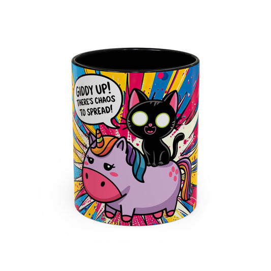 Giddy Up There's Chaos To Spread, Unicorn Cat Design - (11oz or 15oz) Coffee Mug