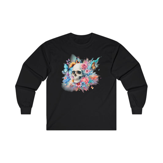 Watercolor Skull and Butterflies - Unisex Ultra Cotton Long Sleeve Tee