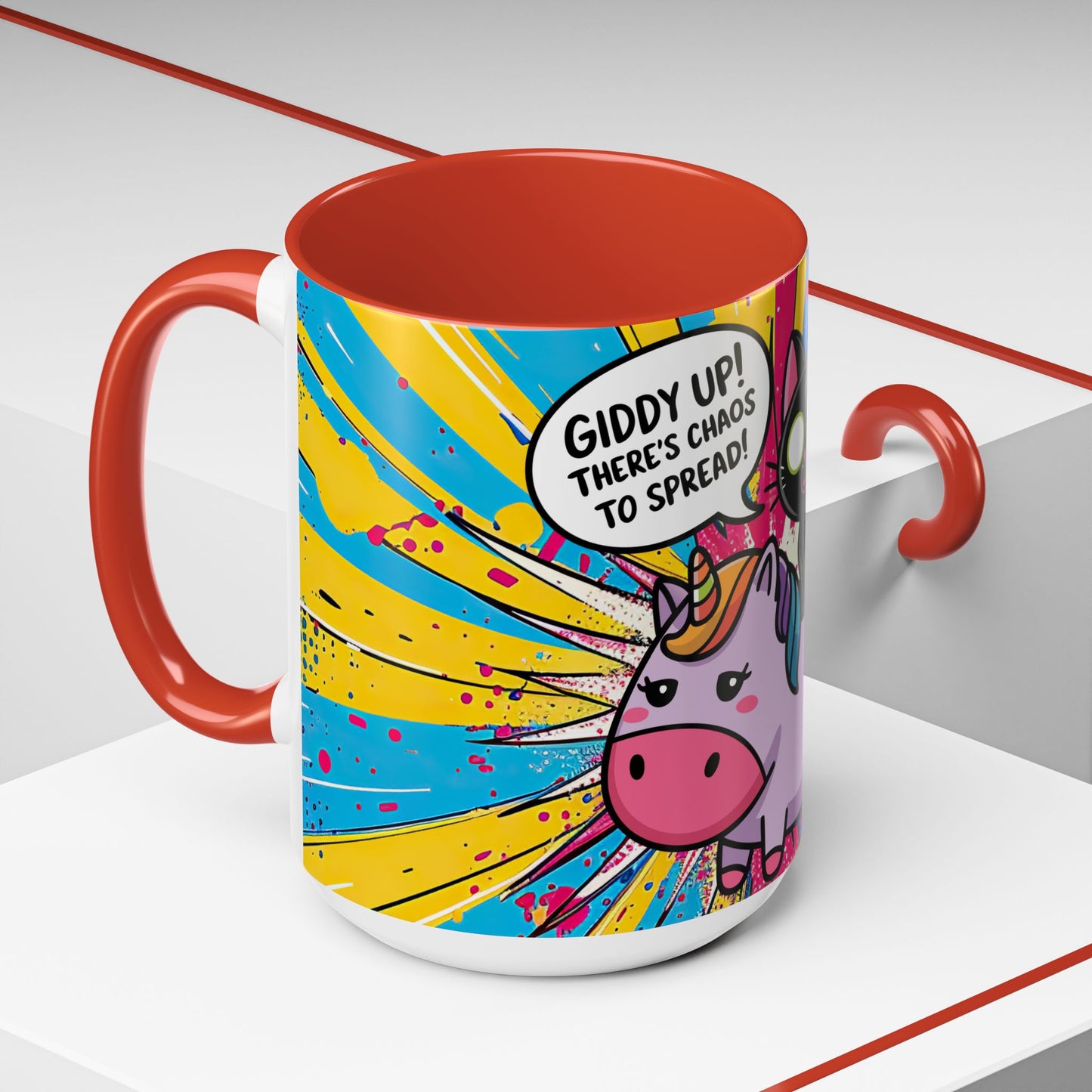 Giddy Up There's Chaos To Spread, Unicorn Cat Design - (11oz or 15oz) Coffee Mug