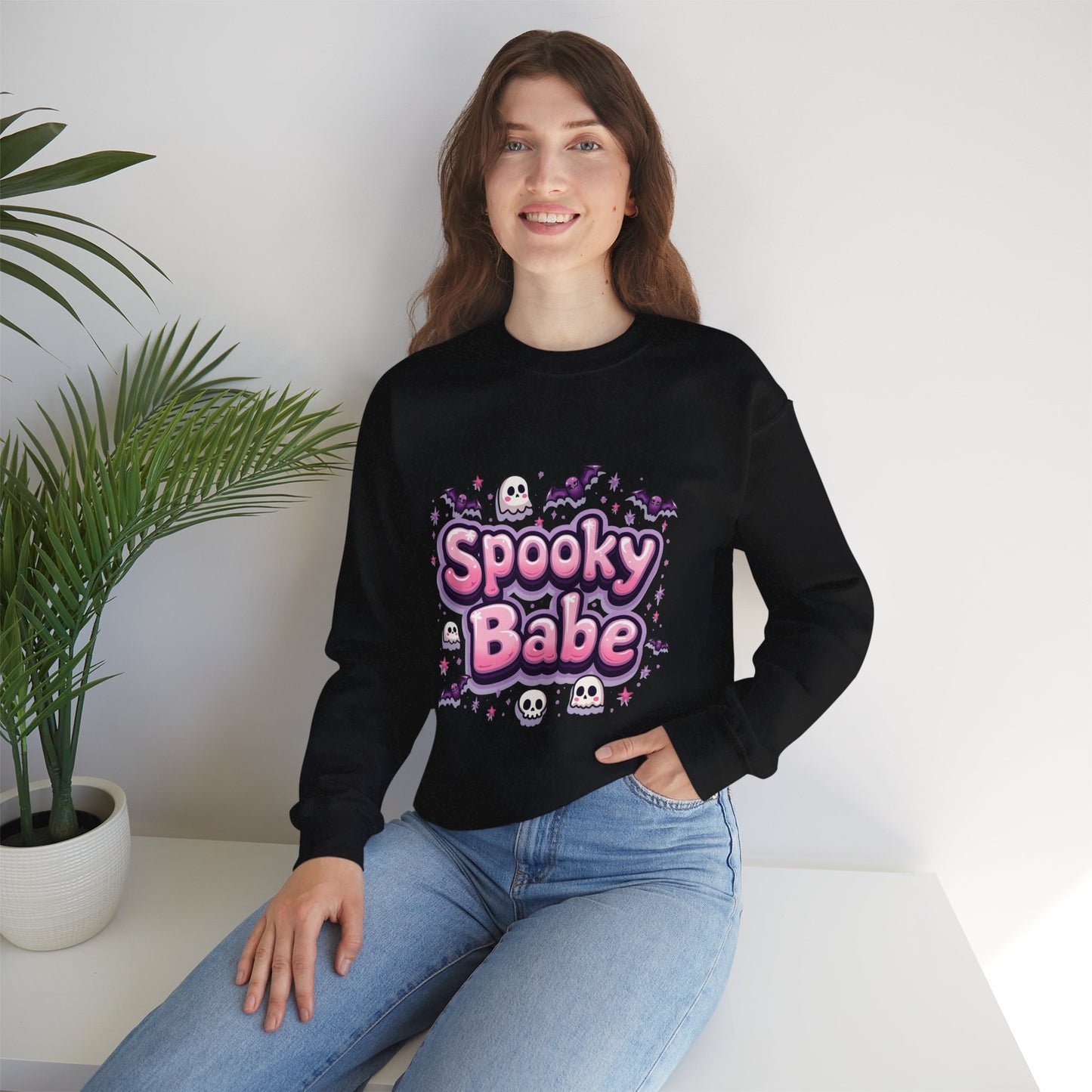 Spooky Babe Bats and Ghosts Design - Unisex Heavy Blend Sweatshirt