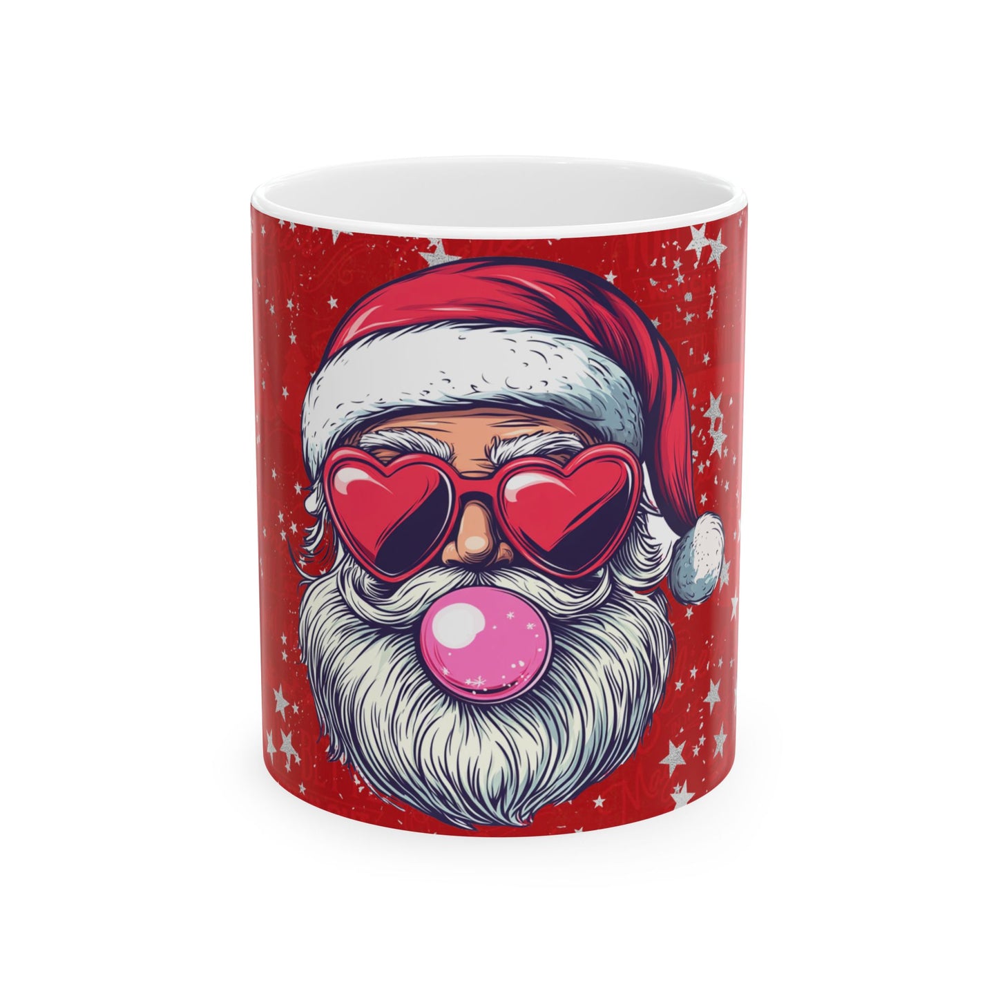 Retro Bubblegum Santa(white) - Ceramic Mug, (11oz, 15oz)