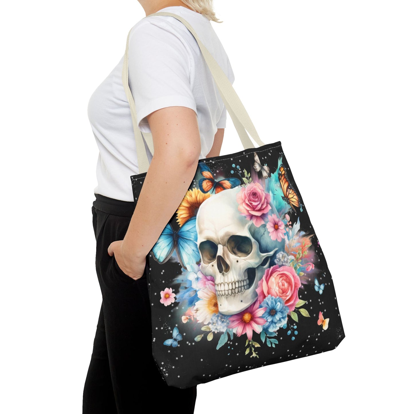 Watercolor Skull and Butterflies - Tote Bag (AOP)