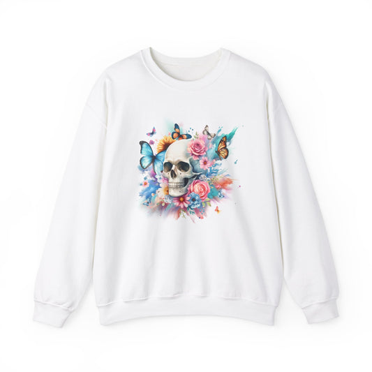 Watercolor Skull and Butterflies - Unisex Heavy Blend™ Crewneck Sweatshirt