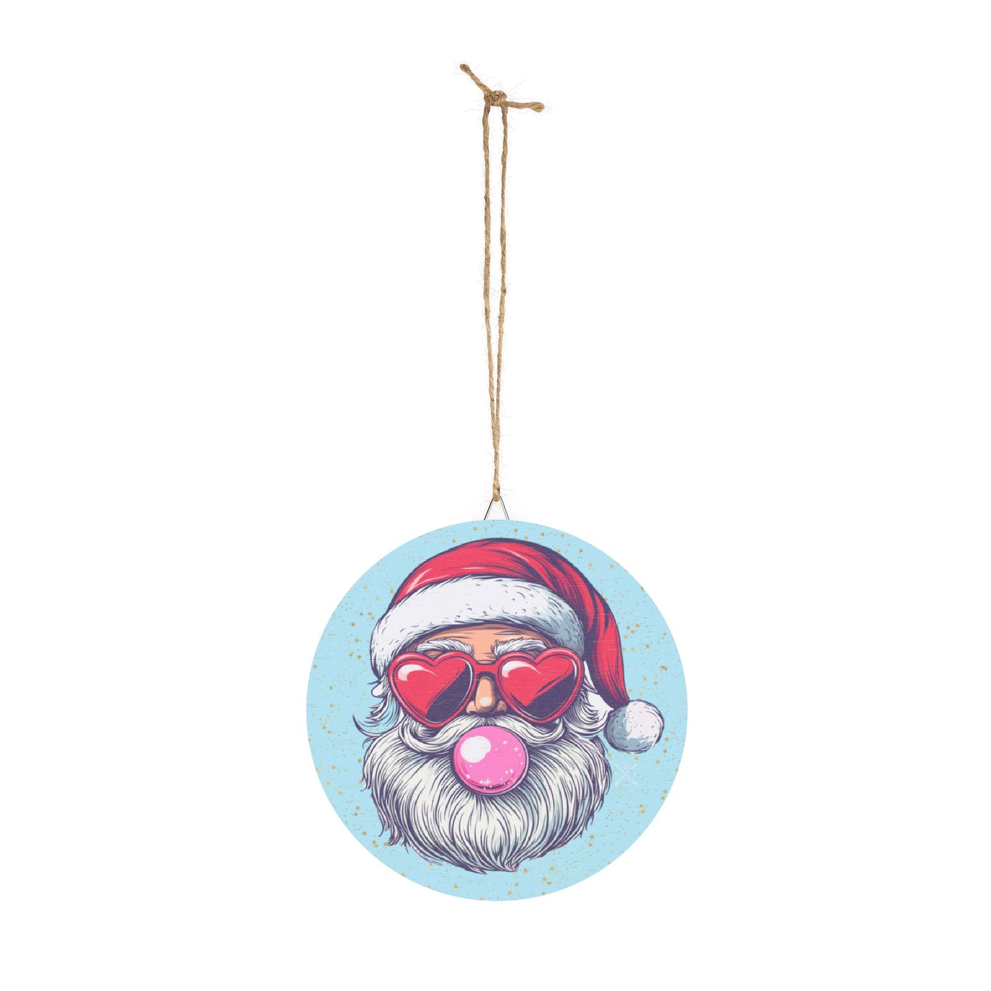 Retro Bubblegum Santa - Christmas Wood Sign (light blue)