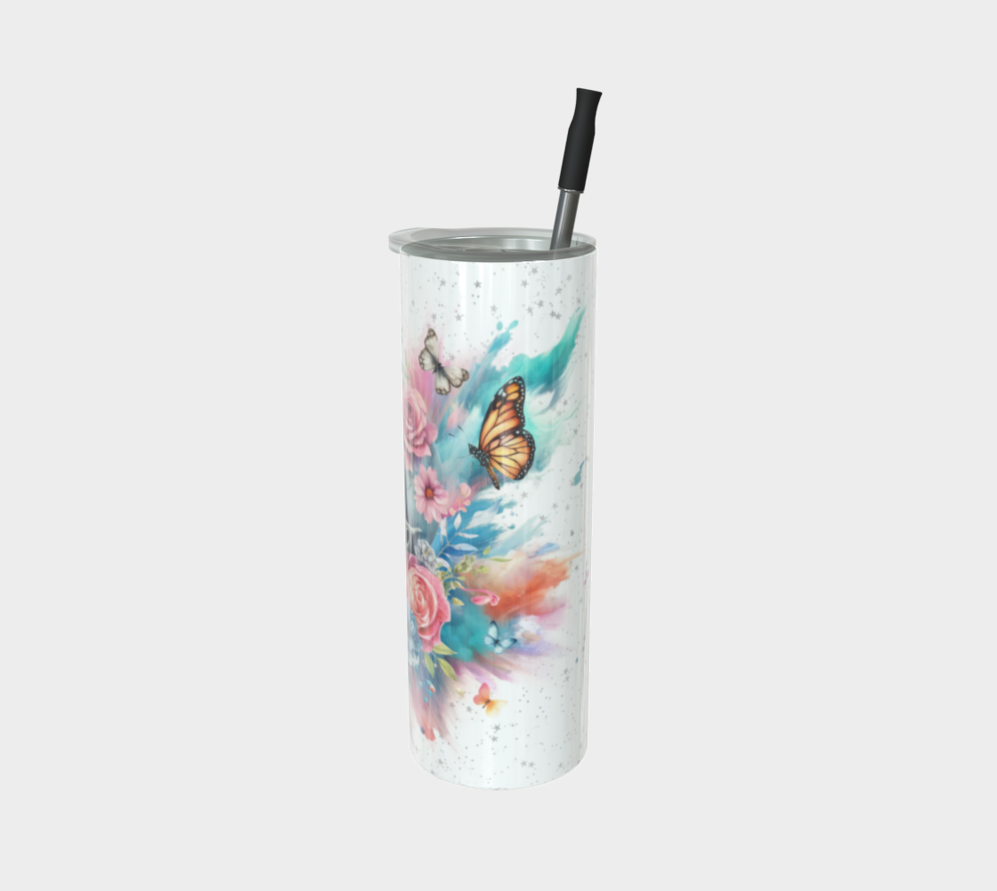 Watercolor Skull and Butterflies(white)- 20oz Tumbler