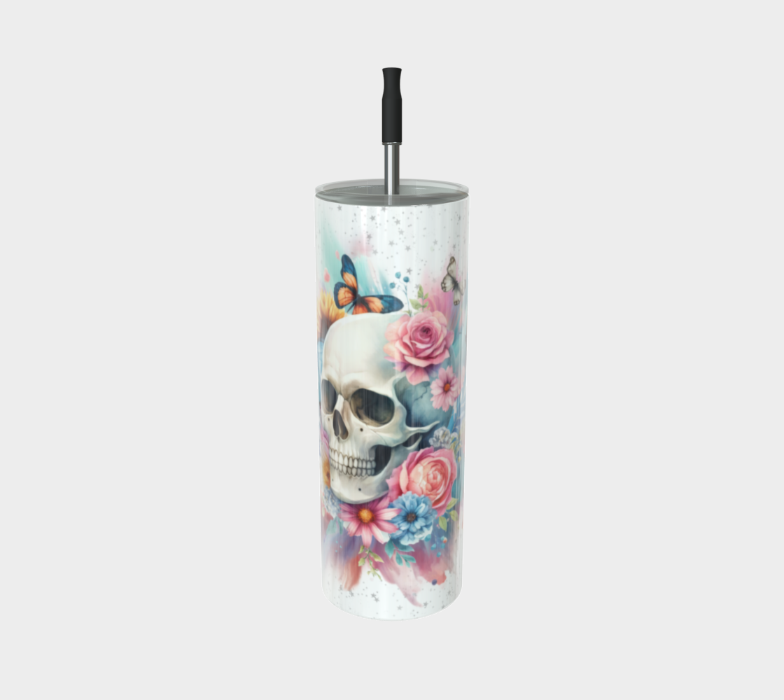 Watercolor Skull and Butterflies(white)- 20oz Tumbler